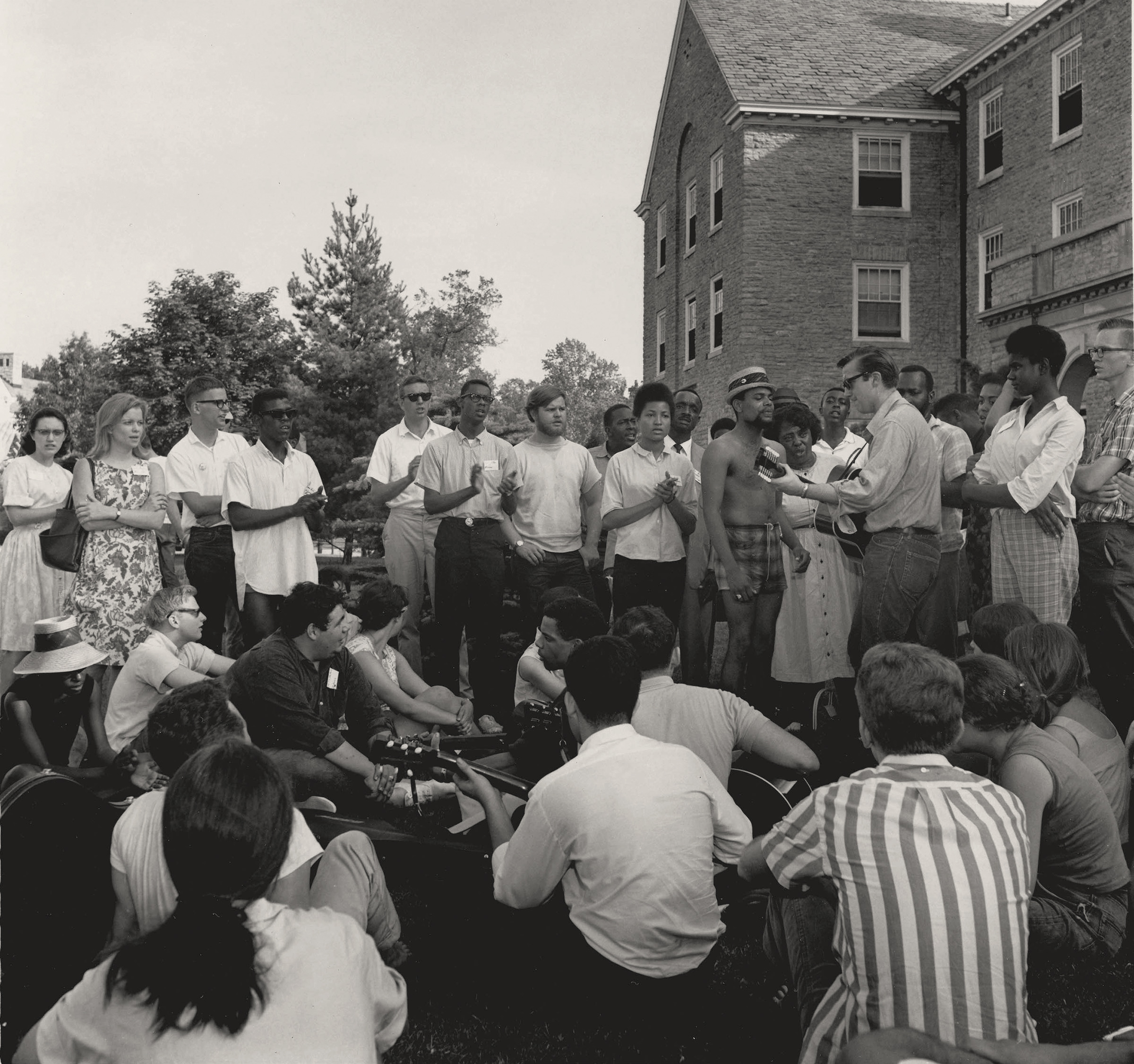 Freedom Summer Volunteers and Activists on the Lawn in Front of Clawson Hall at Western College for Women Join in Singing, June 1964. Photograph by George R. Hoxie. George R. Hoxie Photograph Collection at the Smith Library of Regional History.