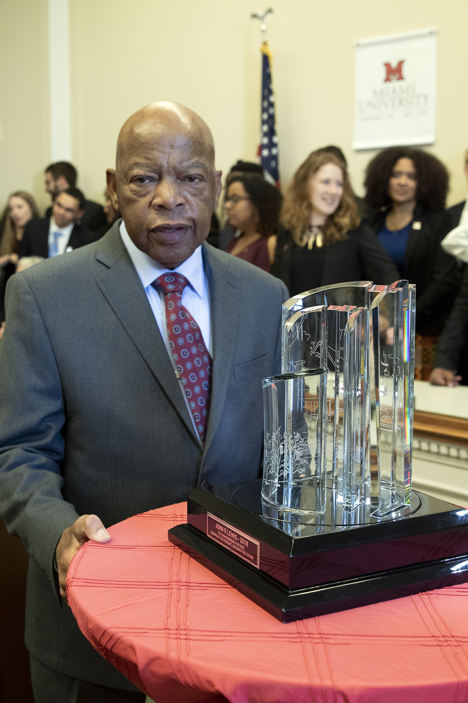 John Lewis Freedom Summer Award. Photograph by Jeff Sabo. United States Representative John Lewis receives The Freedom Sumer of ©64 Award in 2018. The Freedom Summer of ©64 Award was created to honor champions of civil rights and social justice. It is given in remembrance and recognition of the site at the Western College for Women (now part of Miami University), where 800 young Americans trained to register black voters in the south. Other recipients of this award include the Mt. Zion United Methodist Church, Dr. Carolyn Jefferson-Jenkins, Joe Madison, Wayne and Teresa Embry, and Reginald Hudlin. © 2018, Miami University.