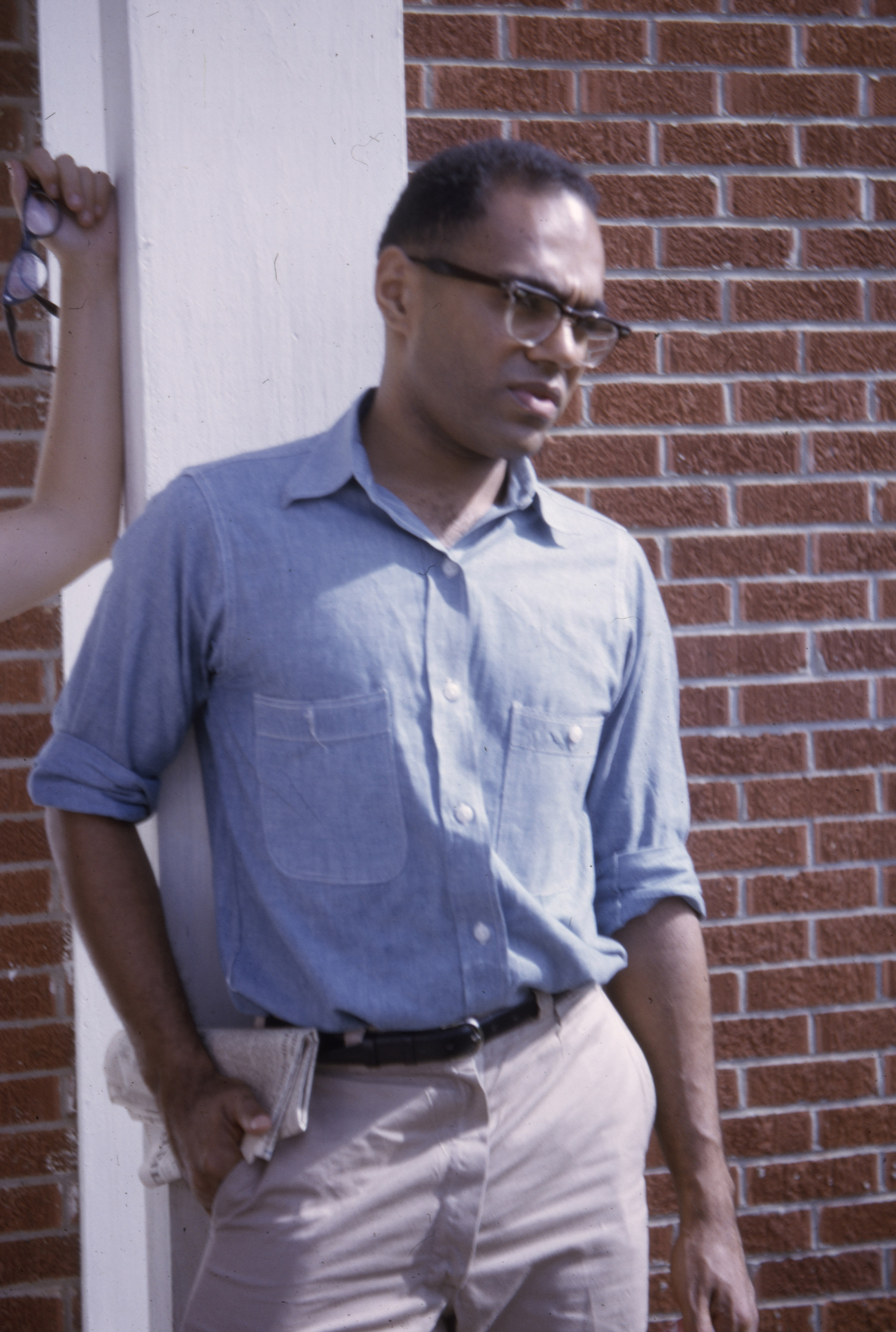 Bob Moses in Jackson, Mississippi, 1964. Photograph by Roland Duerksen. Robert Moses talks with volunteers during an intermission of a mock political convention he organized to get young African Americans involved in the political process. Mississippi Freedom Summer Collection, Walter Havighurst Special Collections and University Archives, Miami University Libraries, Oxford OH.